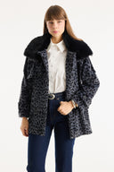 Collar Faux Fur Detailed Quilted Jacket - Grey