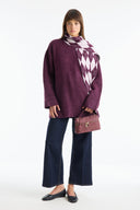 Argyle Pattern Knit Sweater with Shawl Detail