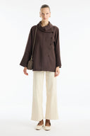 Striped Shirt with Collar and Button Detail - Coffee
