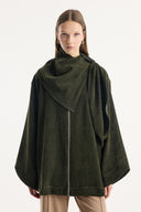Zippered Denim Jacket with Shawl Collar Detail
