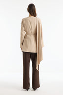 Shoulder Drape Detail Belted Jacket - Beige