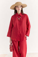 Organic Linen Shirt with Sleeve Cuff Detail