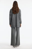 Buttoned High Neck Knitted Trousers Set