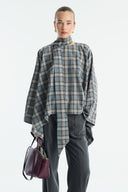 High-Neck Plaid Poncho