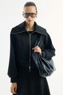 Wide-Collar Zip-Up Scuba Skirt Set