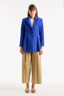 Dart Detail Belted Blazer Jacket - royal blue