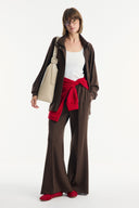 Belt Detail Stand-Up Collar Set with Relaxed Trousers