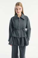 Ruffled Look Zippered Pants Set