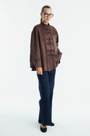 Suede Shirt with Front Button Placket