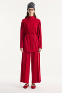 Stand-Up Collar Belted Set with Comfortable Trousers