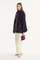Zippered Denim Jacket with Shawl Collar Detail