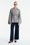 Double-Breasted Plaid Poncho