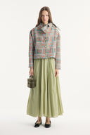 Ethnic Patterned Gold Button Jacket with Neck Bow