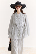 Jacket Collar Striped Trouser Set