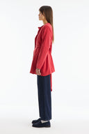 Shoulder Shawl Detailed Belted Jacket - Red