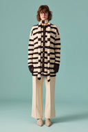 Scarf-Detail Striped Knitted Cardigan