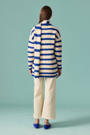 Scarf-Detail Striped Knitted Cardigan