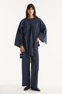 Shawl Collar Metallic Knit Set with Trousers