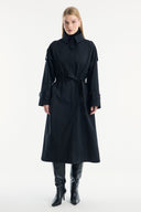 Long Trench Coat with Epaulet and Belt Detail