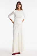 Straight-Cut Knit Trousers with Piping and Belt