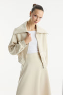 Wide Collar Zippered Scuba Skirt Set