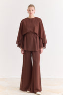 Cross-Cape Detail Yoryo Chiffon Pants Set