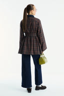 Collared Waxed-Look Plaid Parka