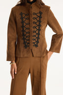 Suede-Look Jacket with Piping Detail