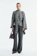 High-Neck Plaid Poncho