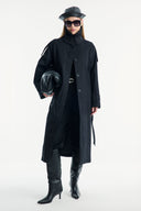 Long Trench Coat with Epaulet and Belt Detail