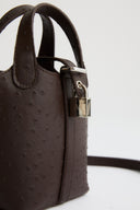 Lock-Detail Faux Leather Bag - Brown