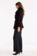 Collar Fur Detailed Suede Jacket - Burgundy