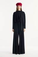 Shawl Collar Belted Ribbed Trouser Set