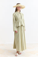 Cuffed Embroidered Detail Linen Skirt Set