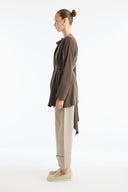 Belted Jacket with Shoulder Shawl Detail - Brown