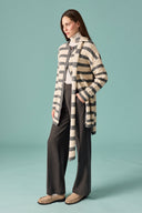 Scarf-Detail Striped Knitted Cardigan