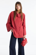 Striped Shirt with Collar and Button Detail - Red