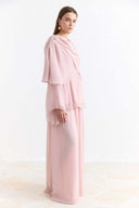 Shoulder Pleat Detail Yoryo Chiffon Pants Set