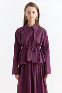 Cuffed Embroidered Detail Linen Skirt Set