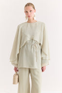 Cross-Cape Detail Yoryo Chiffon Pants Set