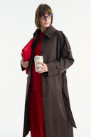 Long Trench Coat with Epaulet and Belt Detail