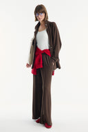 Belt Detail Stand-Up Collar Set with Relaxed Trousers