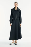 Wide-Collar Zip-Up Scuba Skirt Set