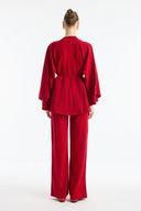 Scarf-Detailed Knitted Trousers Set
