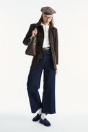 Velvet-Look Front Pleat Diagonal Jacket