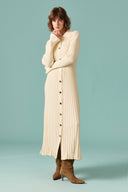 Nellie Gold Button-Detail Knit Dress