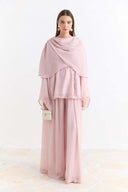 Shoulder Pleat Detail Yoryo Chiffon Pants Set