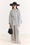 Jacket Collar Striped Trouser Set