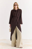 Draped Abaya Dress with Padded Shoulders and Wrap Closure