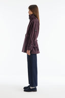 Stand-up Collar Plaid Patterned Trench Coat - Red